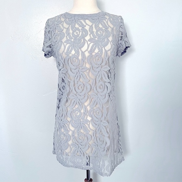 Anthropologie Gray Sheer Shirt Dress Coverup - Picture 1 of 5